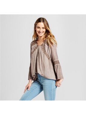 Knox Rose Women’s Embroidered Long-Sleeve Tunic Top - Gray